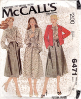 1970's McCall's Pussy Bow Blouse, Flared Midi Skirt and Jacket Pattern - Bust 32.5" - No. 6471