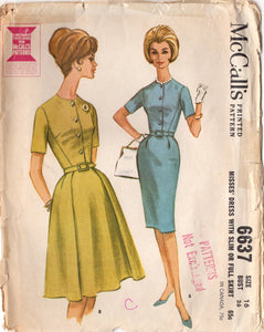 1960's McCall's Sheath or Fit and Flare Dress Pattern with 3 gore or 5 gore skirt - Bust 36" - No. 6637