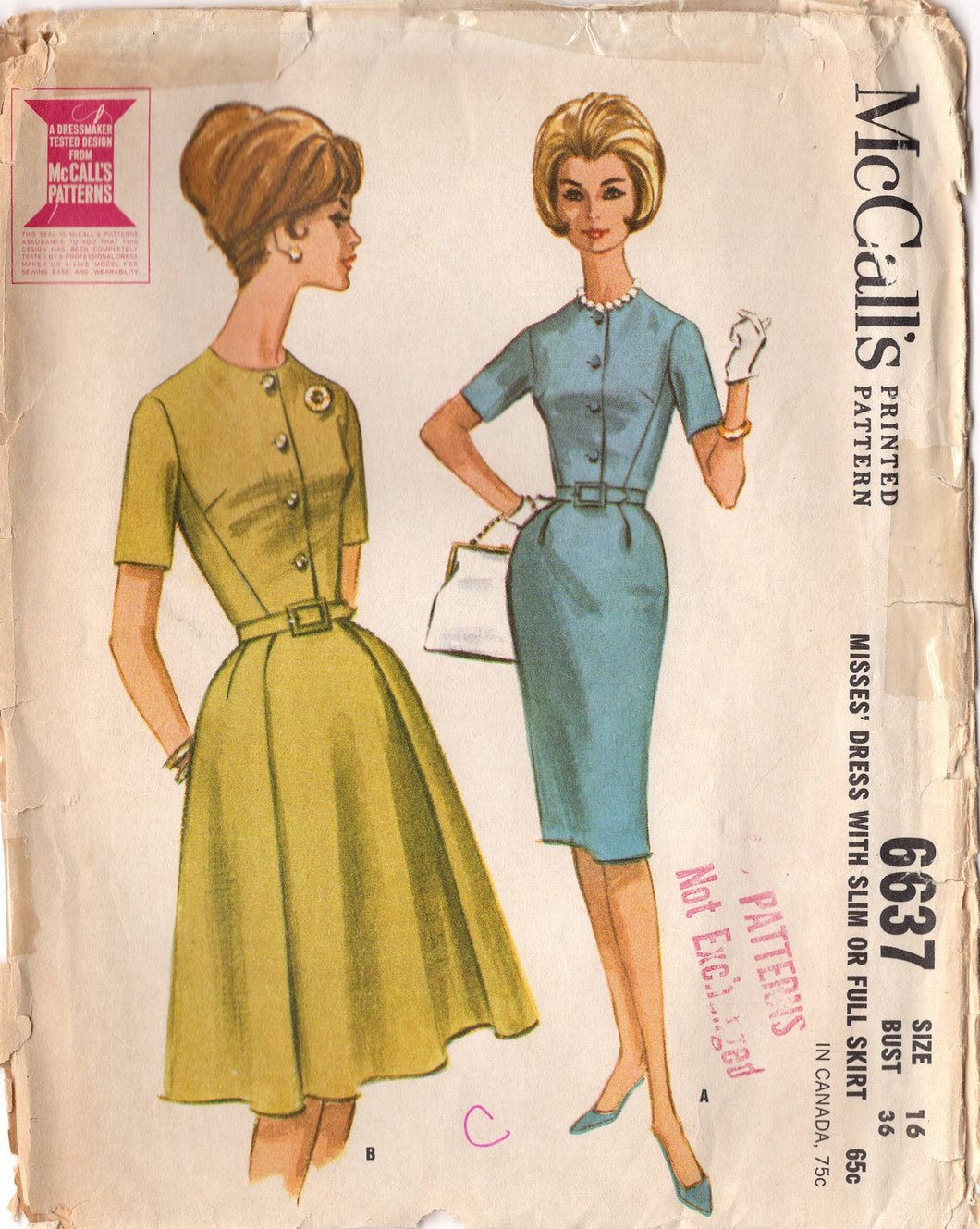 1960's McCall's Sheath or Fit and Flare Dress Pattern with 3 gore or 5 gore skirt - Bust 36
