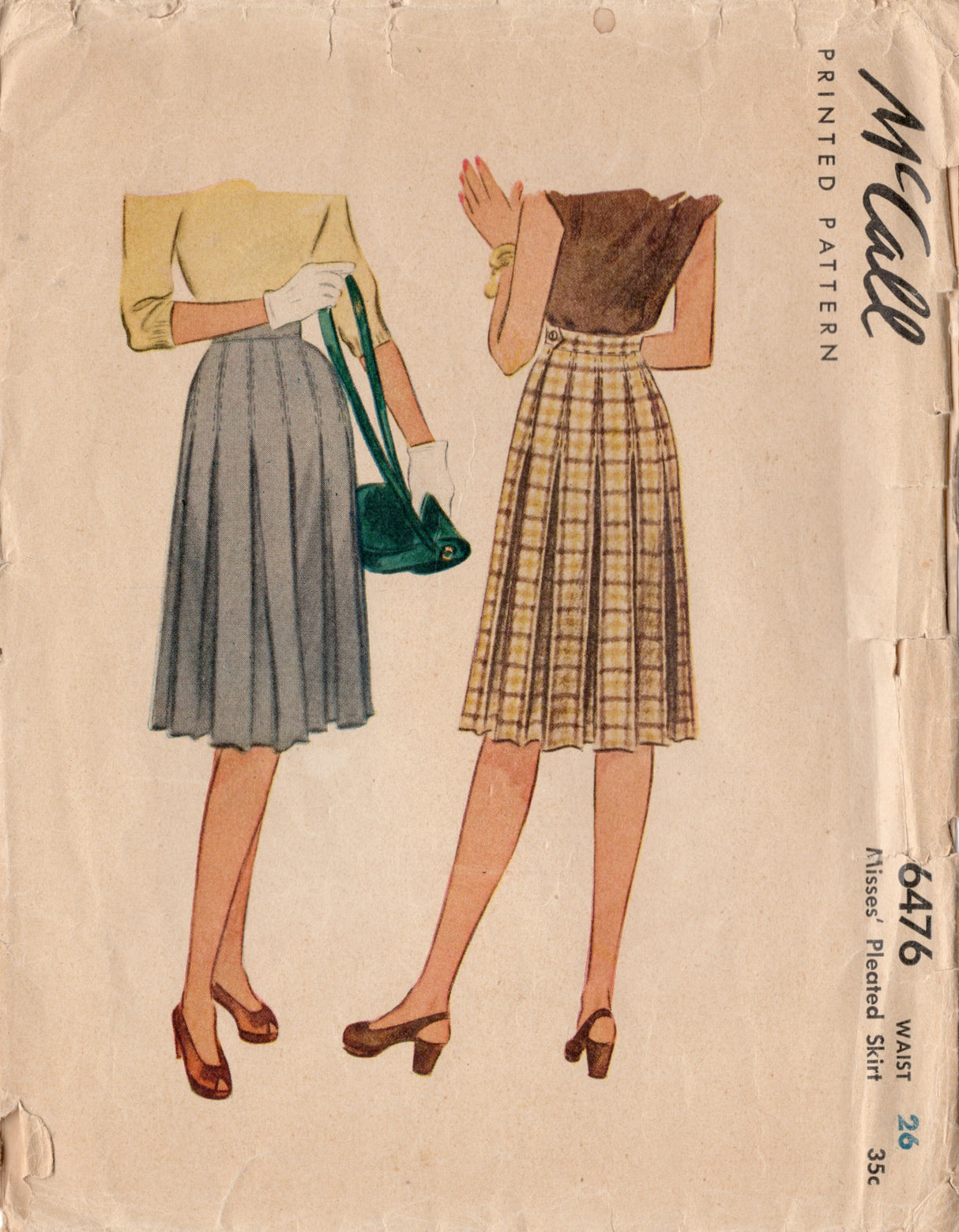 1940's McCall Pleated Skirt Pattern - Waist 26" - No. 6476