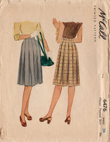 1940's McCall Pleated Skirt Pattern - Waist 26" - No. 6476