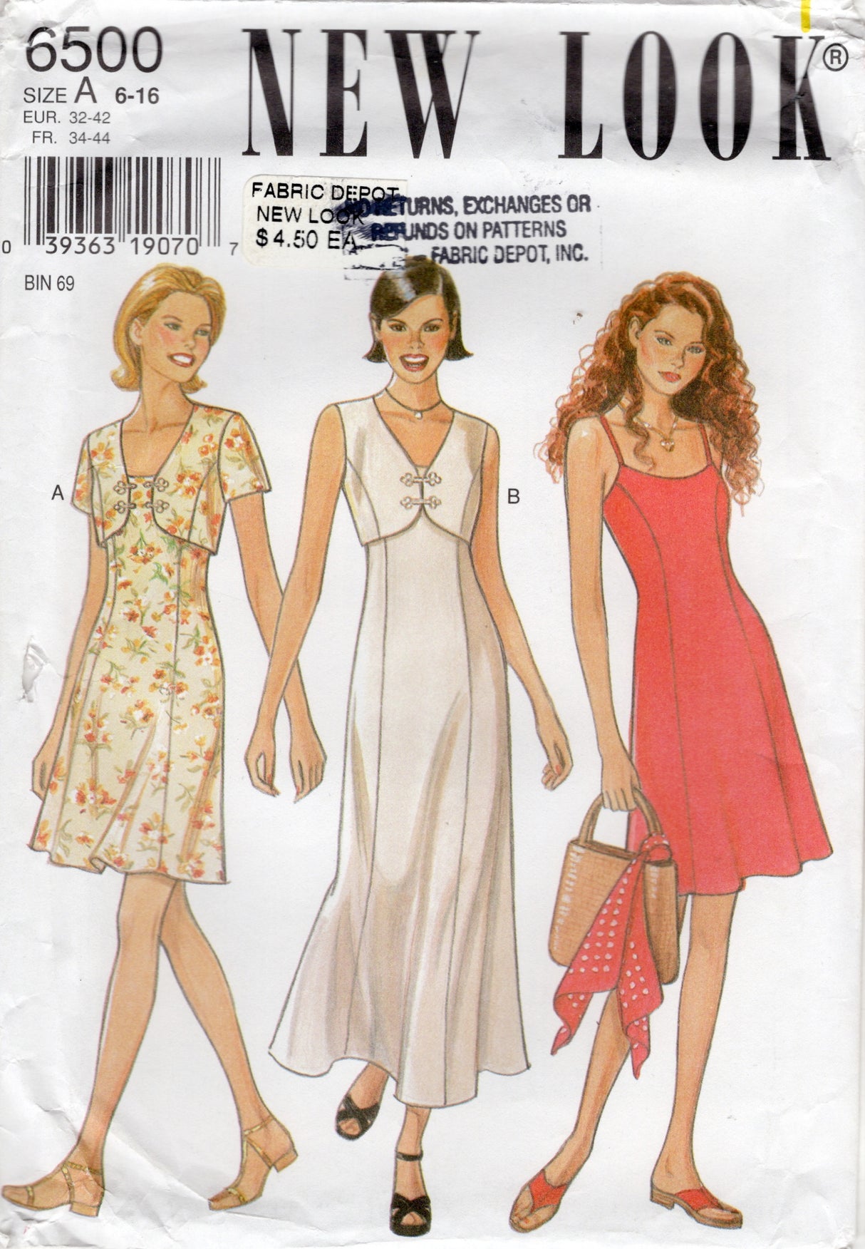 1990's New Look Midi or Maxi Empire Waist Dress Pattern - Bust 30.5-38" - No. 6862