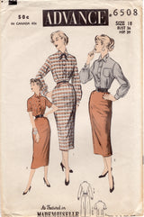 1950's Advance Two Piece Dress Pattern - Bust 36" - No. 6508