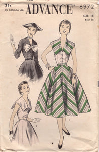 1950's Advance Shirtwaist Dress with 8 Gore Skirt and Large Collar or Bow - Bust 36" - No. 6972