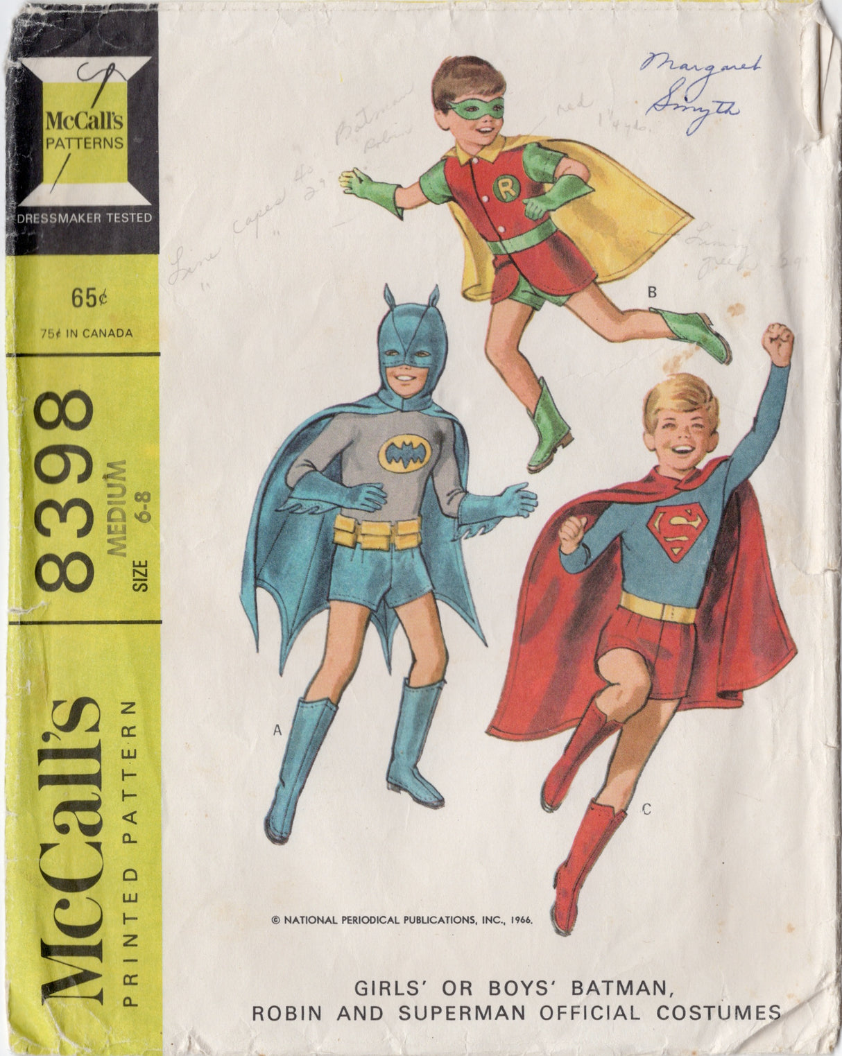 1960's McCall's Child's Batman, Robin and Superman Costume- Chest 24-26" - No. 8398