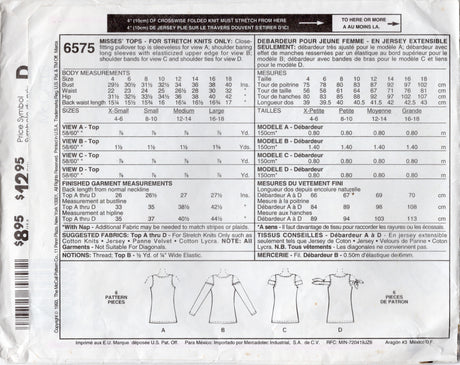 1990's McCall's Cold Shoulder Shirt pattern - Bust 34-36" - No. 6575