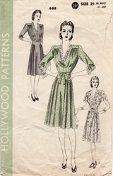 1940's Hollywood Gathered Bodice Dress Pattern with Gathered Side Skirts - Bust 38" - No. 688