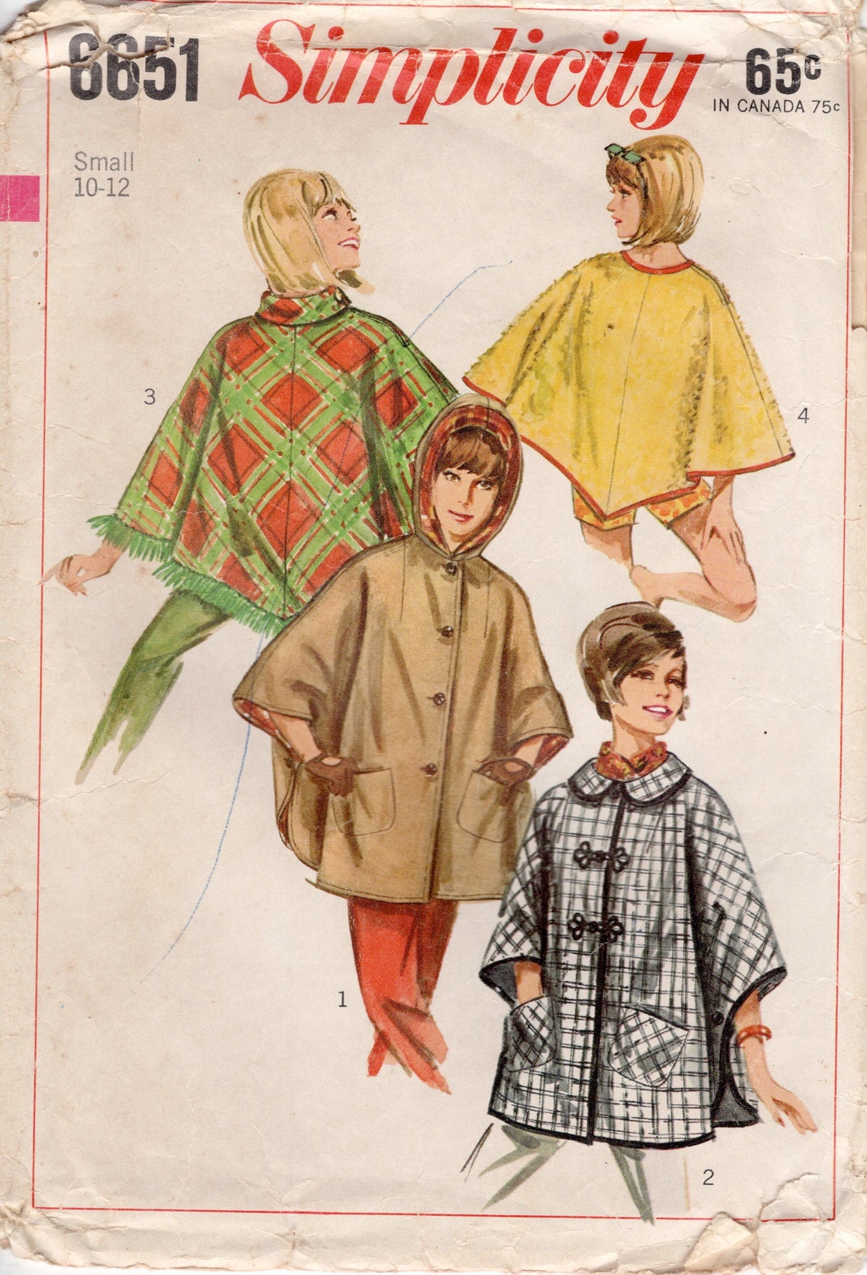 1960's Simplicity Set of Poncho's with or without Hood Pattern - Bust 31-32" - No. 6651