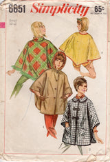 1960's Simplicity Set of Poncho's with or without Hood Pattern - Bust 31-32" - No. 6651
