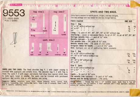 1970's Simplicity Spats and Bag Pattern - One Size - No. 9553
