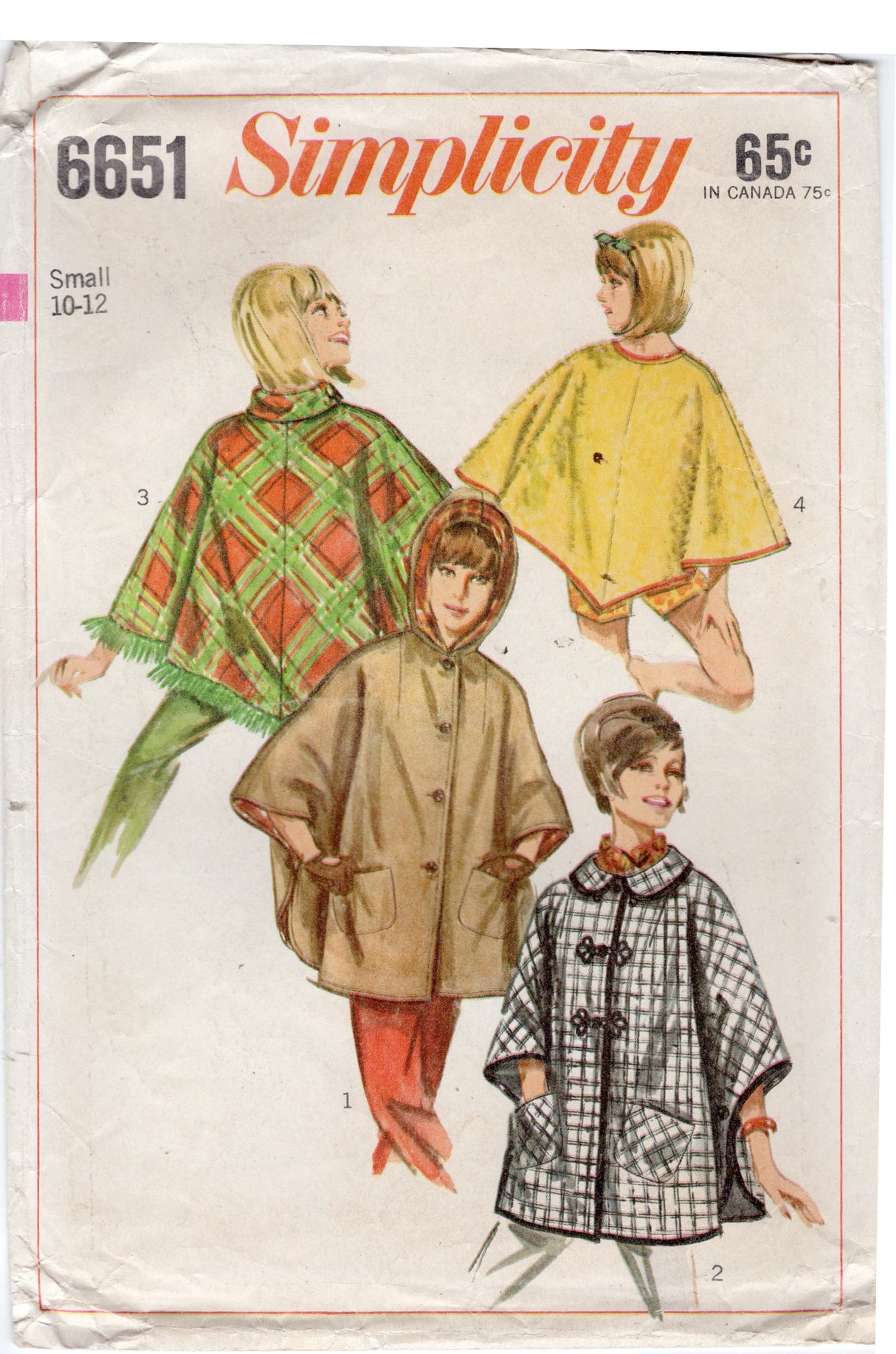 1960's Simplicity Set of Poncho's with or without Hood Pattern - Bust 31-32" - No. 6651