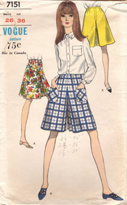 1960's Vogue A line Culottes Pattern - Waist 26" - No. 7151