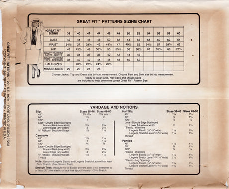 1980's Great Fit Lingerie pattern for Slip, Camisole, Half-slip and Panties - Bust 42-64" - No. 6670