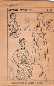 1950's Advance One Piece Dress with Crossover button front and Bolero - Bust 36" - No. 6673