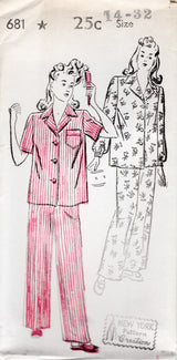 1940's New York Two Piece Pajama Pattern with Patch Pocket - Bust 30-34" - No. 681