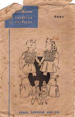 1940's Fairloom Superior Brother and Sister outfits - Overalls, Blouse, Skirt, Shorts, Pants and Jacket - 2 years - No. 6691