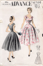 1950's Advance Princess Line Fit and Flare Dress with V Neck Pattern - Bust 35" - No. 6700