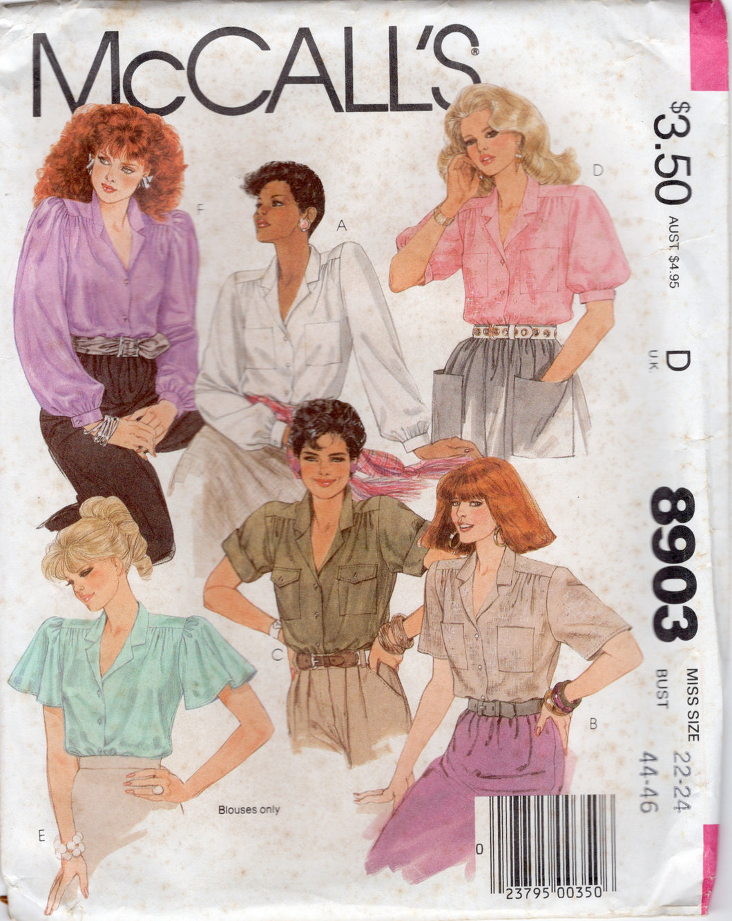 1980's McCall's Button Up Blouse Pattern with Flutter, Long or Short Sleeves - Bust 44-46