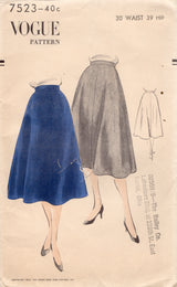 1950's Vogue A-line Skirt Pattern - Waist 30" - No. 7523