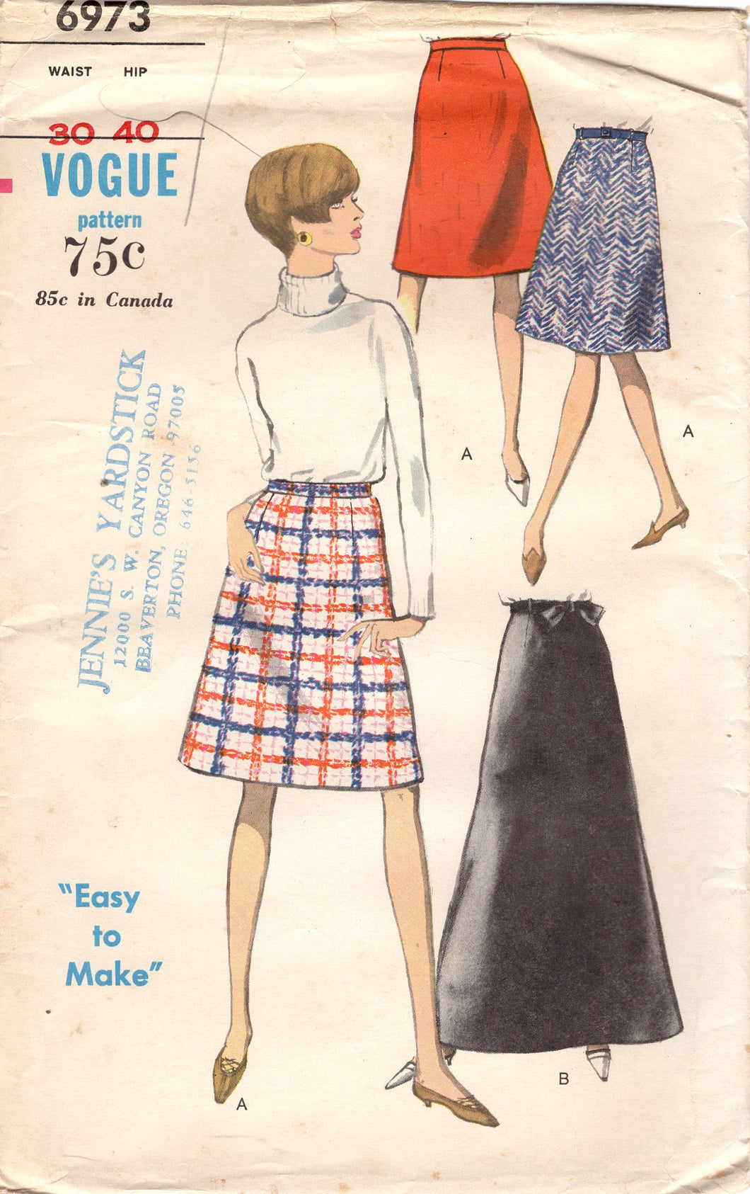1960's Vogue Maxi or Midi A-Line Skirt - Waist 30