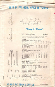 1960's Vogue Maxi or Midi A-Line Skirt - Waist 30" - No. 6973