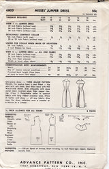 1950's Advance Sheath Jumper Dress pattern with Large Collar - Bust 34" - No. 6803