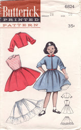 1950's Butterick Girl's Fit and Flare Dress, Petticoat, and Bolero pattern - Size 10 - Breast 28" - No. 6824