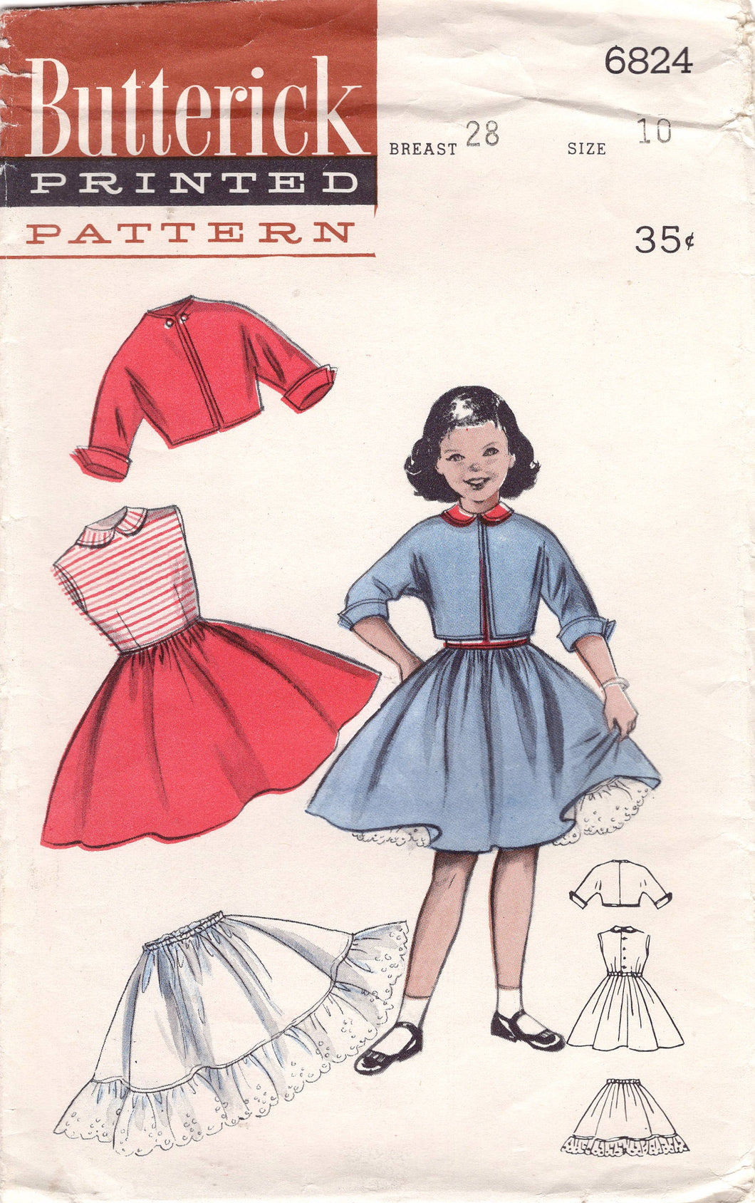 1950's Butterick Girl's Fit and Flare Dress, Petticoat, and Bolero pattern - Size 10 - Breast 28