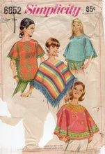 1960's Simplicity Poncho Pattern in 4 Styles - One Size - No. 6852