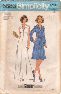 1970's Simplicity Maxi or Midi Dress with Dagger Collar - Bust 44-46" - No. 6883