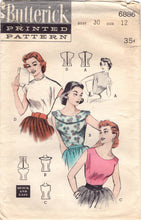 1950's Butterick Blouse Pattern with Large Collar or Collarless - Bust 30" - No. 6886