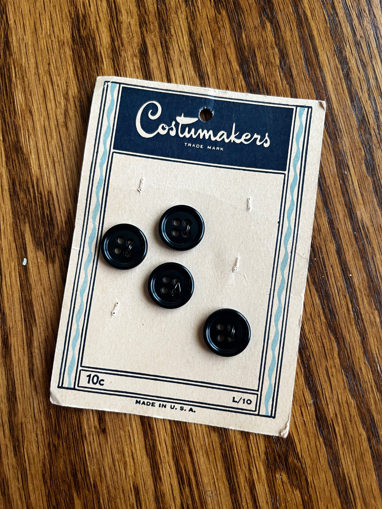 1940’s Costumakers Black Plastic Buttons - Set of 4 - 5/8” - on card