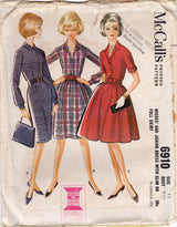 1960's McCall's Misses' Dress With Slim Or Full Skirt - Bust 31.5" - No. 6910