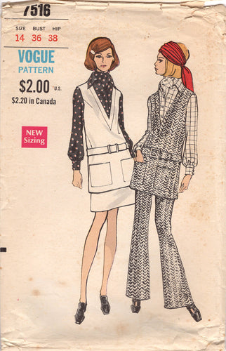 1960's Vogue One Piece Tunic, Skirt, Blouse and Pants Pattern - Bust 36