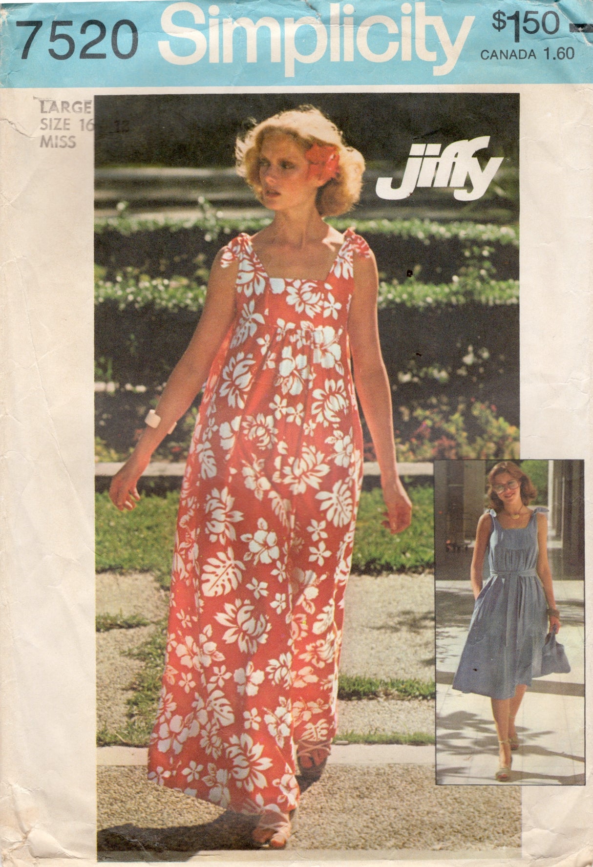 1970's Simplicity Jiffy Muu-muu Dress Pattern - Bust 38" - No. 7520