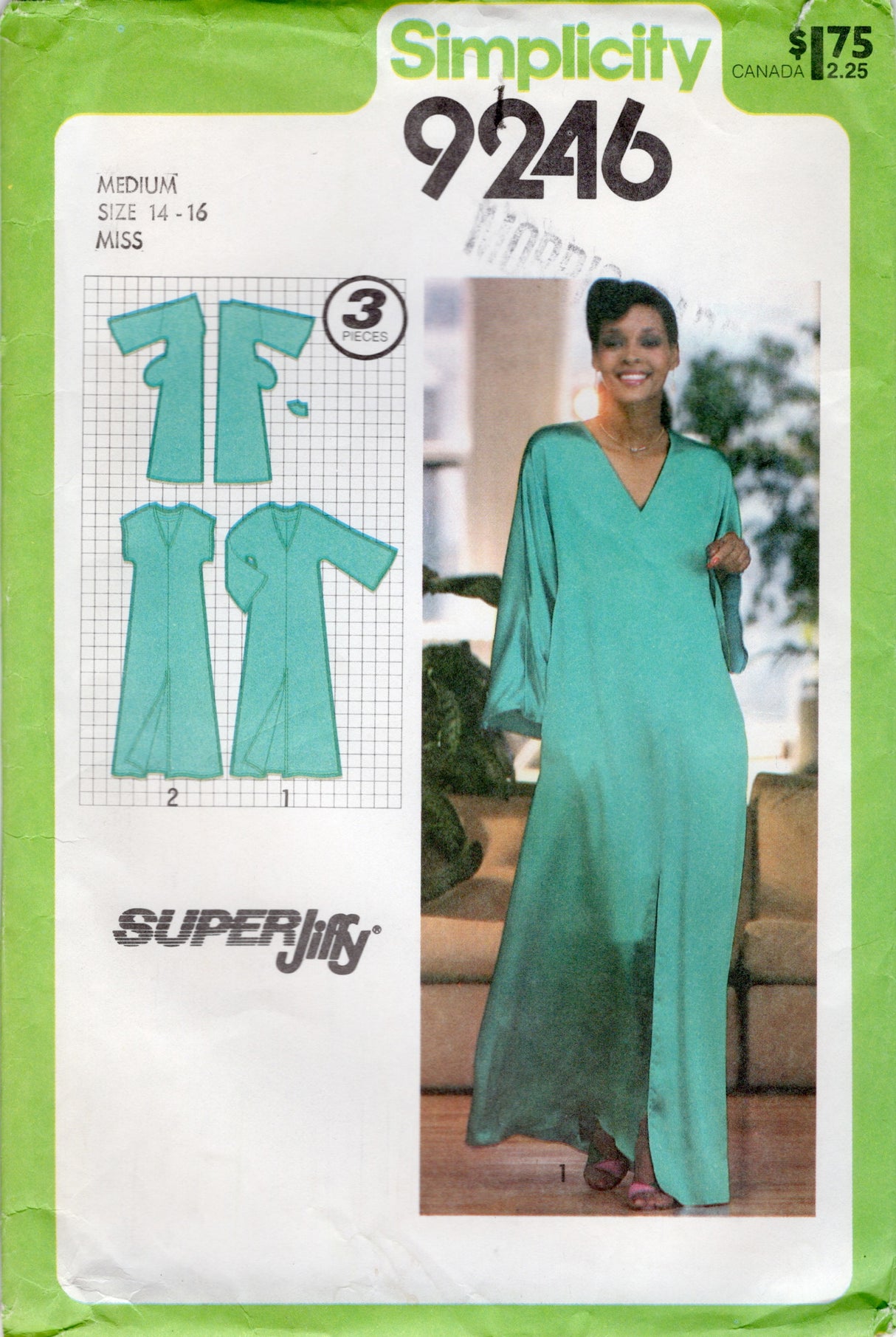 1970's Simplicity Super-Jiffy Caftan Dress Pattern - Bust 36-38" - No. 9246