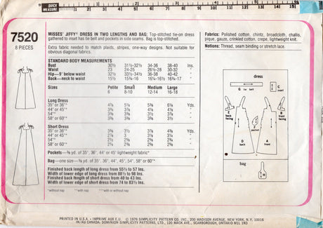 1970's Simplicity Jiffy Muu-muu Dress Pattern - Bust 38" - No. 7520