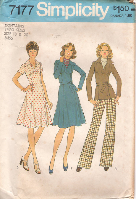 1970's Simplicity Princess Line Dress or Tunic and Pants pattern - Bust 38" - No. 7177