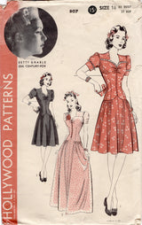 1940's Hollywood Drop Waist Dress or Evening Gown with Puff Sleeves feat. Betty Grable - Bust 34" - No. 807