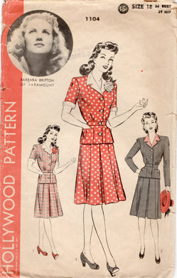 1940's Hollywood Two Piece Dress with Gored Skirt feat. Barbara Britton - Bust 36