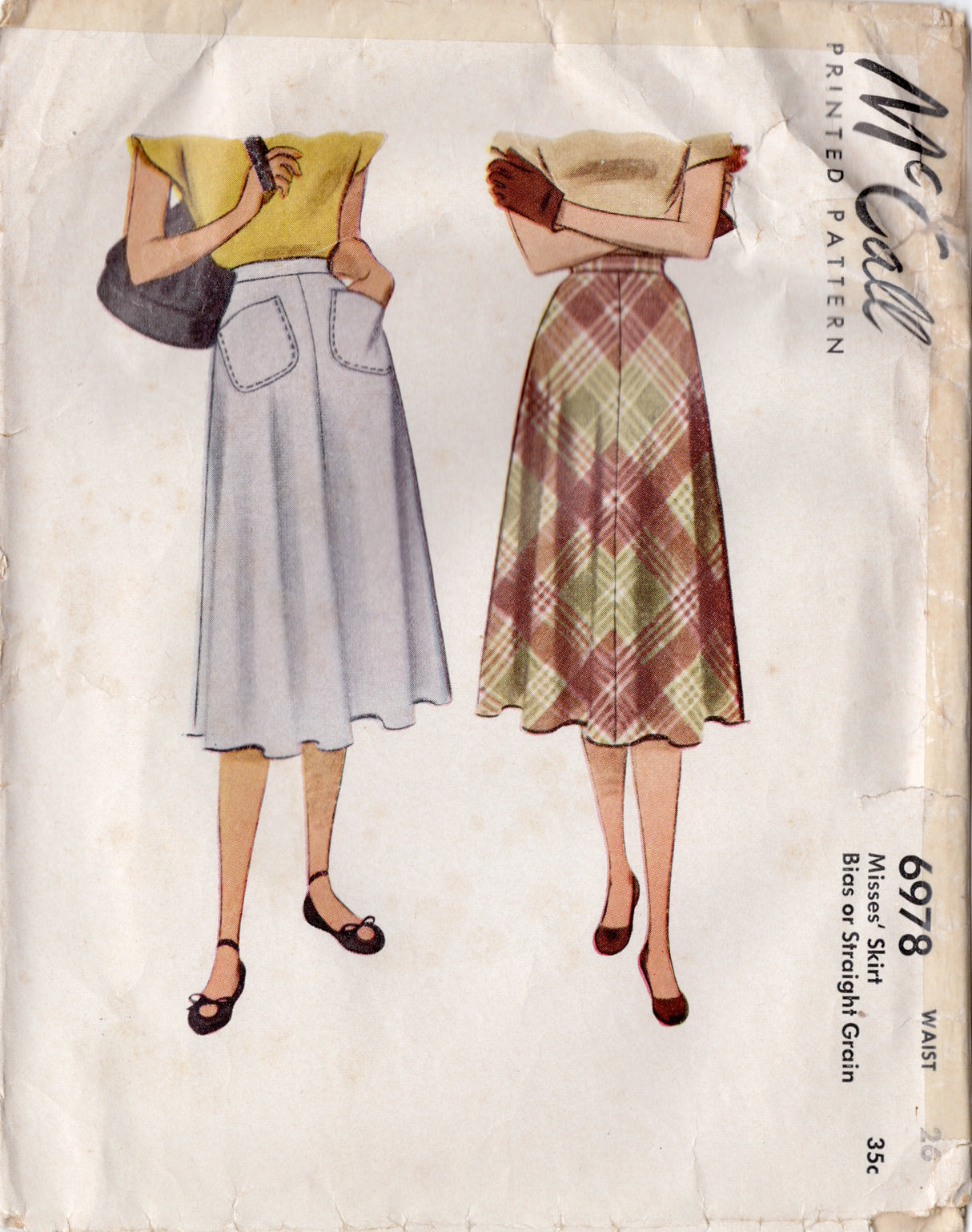 1940's McCall Bias or Straight Grain A Line Skirt Pattern - Waist 26" - no. 6978