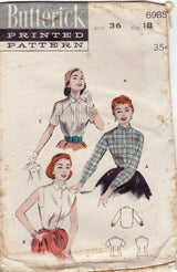 1950's Butterick Set of Button Up Blouses Pattern - Bust 36" - No. 6985