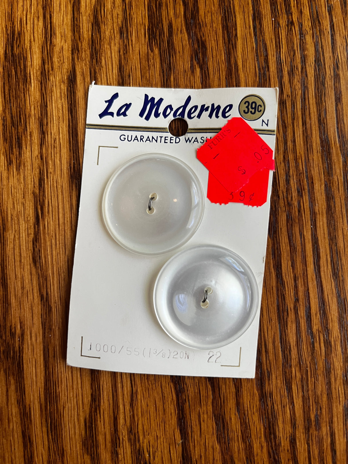 1980’s La Moderne Large White Plastic Buttons - Set of 2 - 1 3/8” - on card