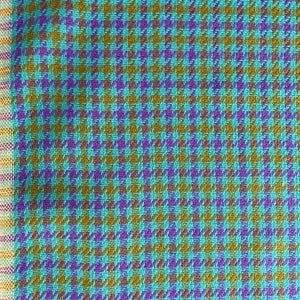 1970’s Blue, Purple and Avocado Houndstooth Acrylic Backed Fabric - BTY