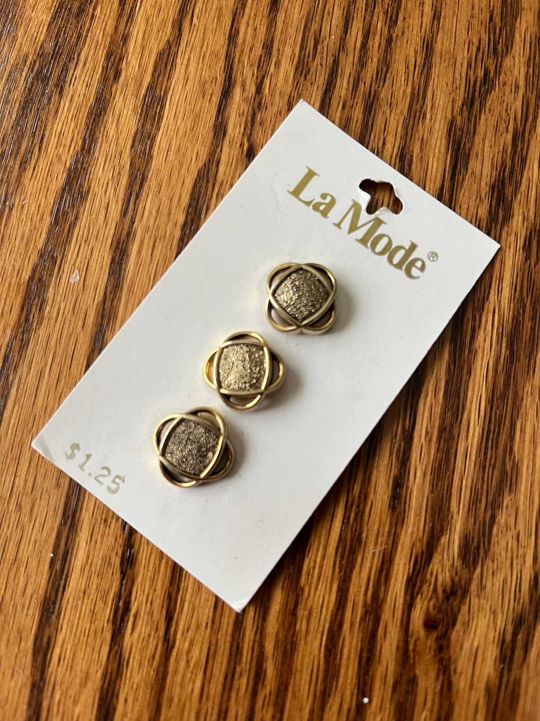 1980’s La Mode Gold tone Plastic Shank Buttons - Set of 3 - Size 24 - 5/8