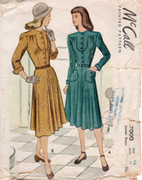 1940's McCall Shirtwaist Dress with Large Yoke - Bust 35" - No. 7000