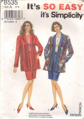 1990's McCall's Oversize Unlined Jacket, and Pencil Skirt pattern - Bust 31.5-40