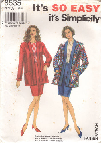 1990's McCall's Oversize Unlined Jacket, and Pencil Skirt pattern - Bust 31.5-40