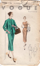 1950's Vogue Sheath Dress Pattern with Notched Pockets - Bust 34" - No. 7900