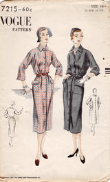 1950's Vogue Button Up Dress Pattern with Patch Pockets - Bust 32" - No. 7215